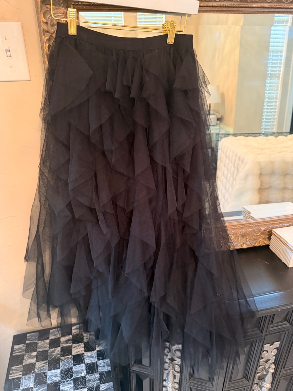 Black Tiered Ruffle Tulle Skirt - Women Small